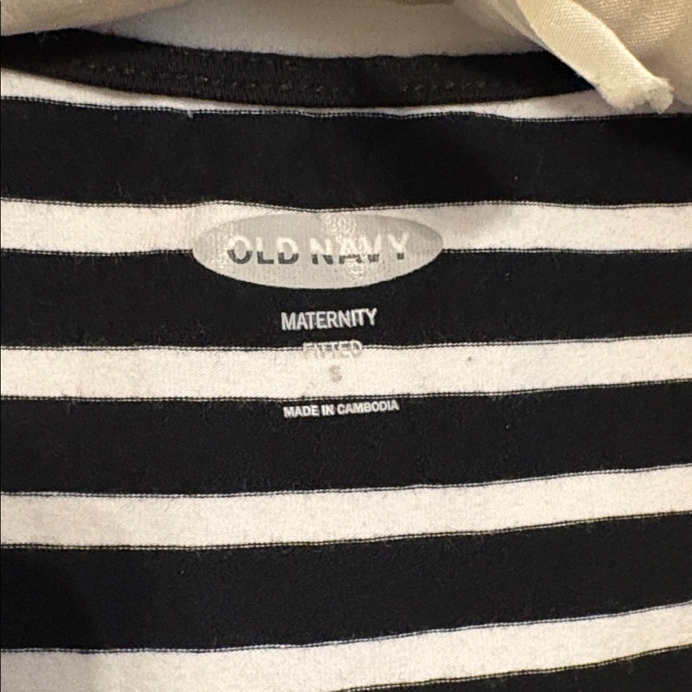 Old Navy Black and White Striped Fitted Maternity Dress. - Picture 2 of 7